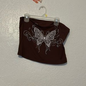 SHEIN ICON Butterfly Print Rhinestone Tube Top